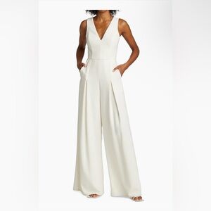 Amsale crepe wide-leg jumpsuit size 10 Ivory bridal wedding bride